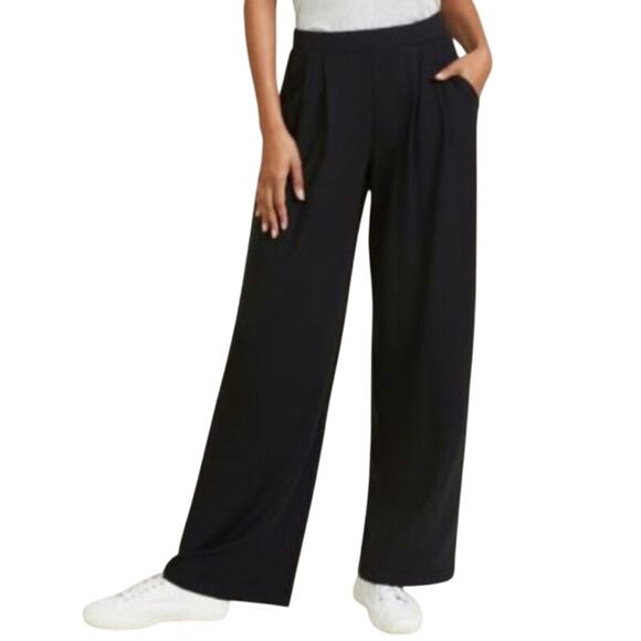 NWT Garnet Hill Black Tencel Wide Leg Knit Trousers - Picture 1 of 7